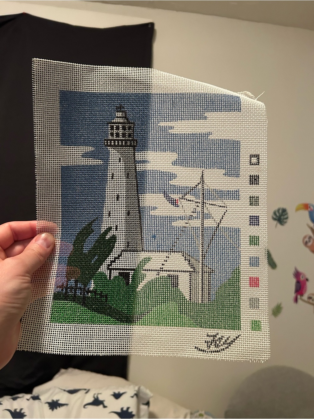 Lighthouse Canvas Wall Art in Blue and Green